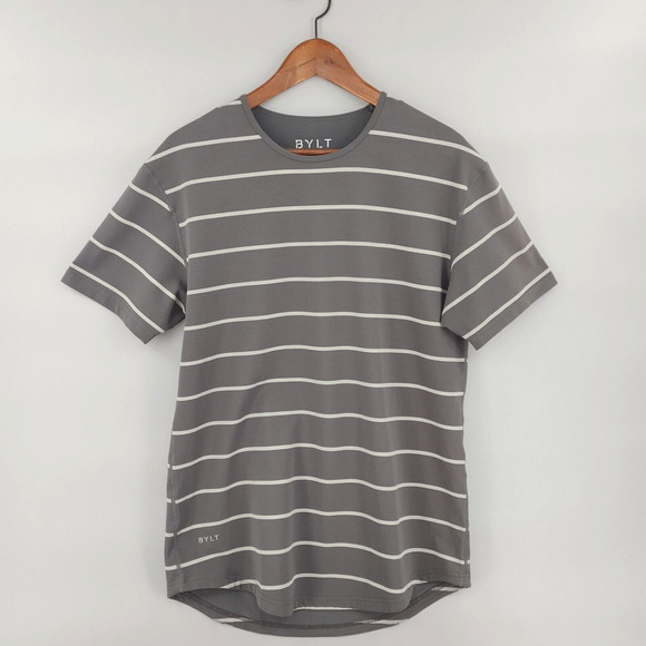 BYLT Shirt Mens Medium Gray Striped Drop Cut Lux Tee - Picture 1 of 11